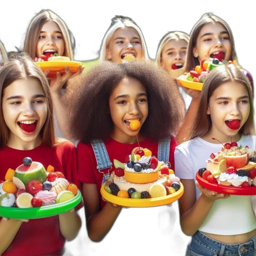 food, photorealistic, colorful, group transparent PNG cut-out