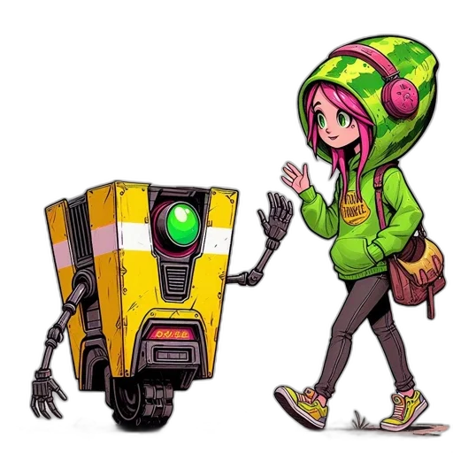 robot, jacket, creature, weapon transparent PNG cut-out
