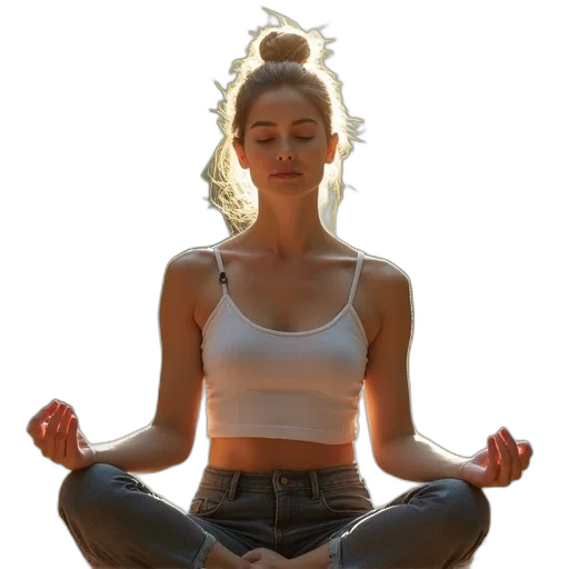 photorealistic, woman, meditating, her transparent PNG cut-out