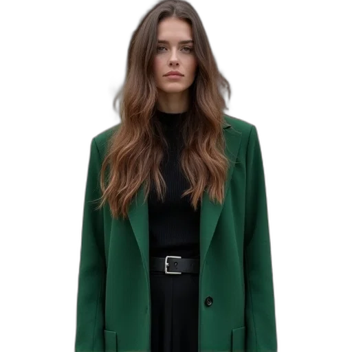 jacket, dress, hair, green transparent PNG cut-out