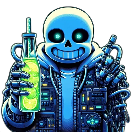 robot, jacket, bottle, cyberpunk transparent PNG cut-out