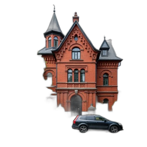 building, car, umbrella, 3d render transparent PNG cut-out