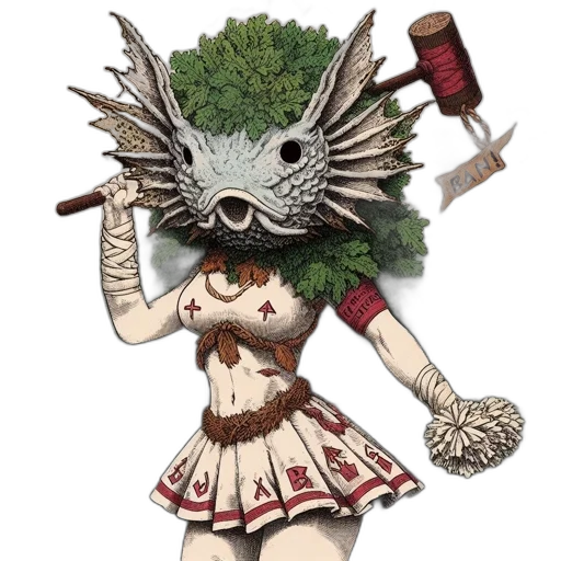 staff, mask, creature, fantasy art transparent PNG cut-out