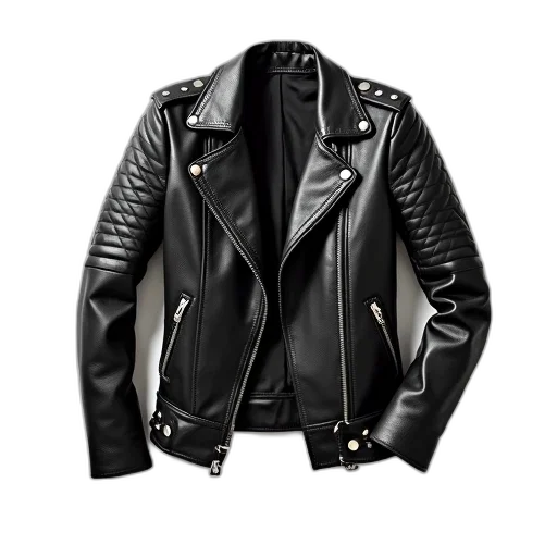 jacket, black, leather, quilted transparent PNG cut-out
