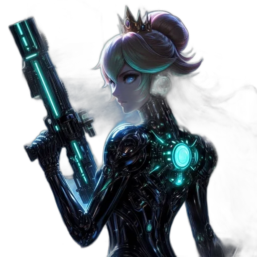 robot, weapon, staff, cyberpunk transparent PNG cut-out