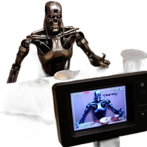 robot, life-sized, terminator, reclines transparent PNG cut-out