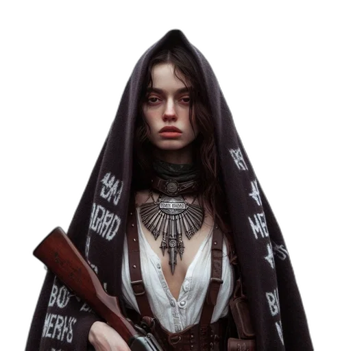 jacket, dress, weapon, face transparent PNG cut-out