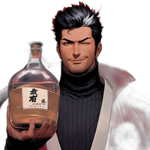 jacket, bottle, staff, face transparent PNG cut-out