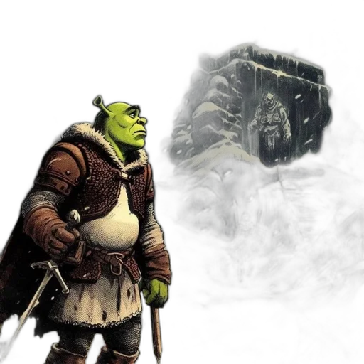 creature, mask, sword, staff transparent PNG cut-out
