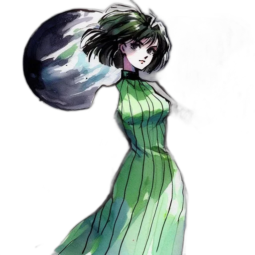 dress, staff, creature, hair transparent PNG cut-out