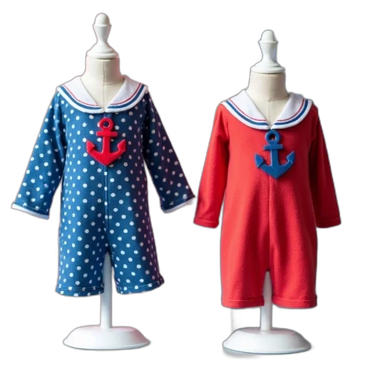 dress, two, child-sized, sailor-themed transparent PNG cut-out