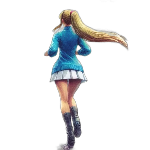 dress, jacket, hair, staff transparent PNG cut-out