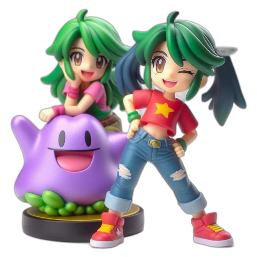 3d render, concept art, two, green-haired transparent PNG cut-out