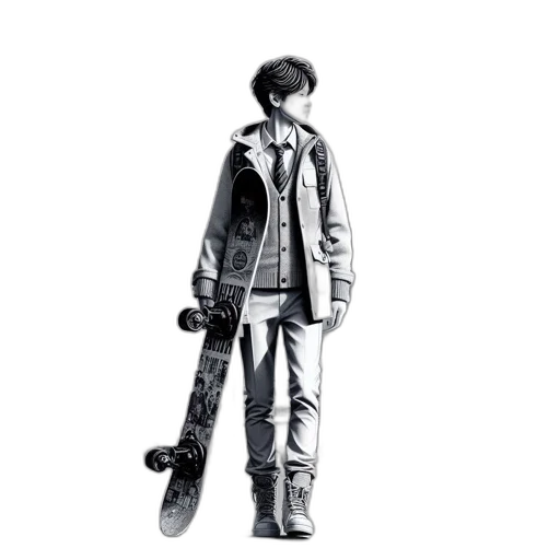 jacket, staff, weapon, robot transparent PNG cut-out