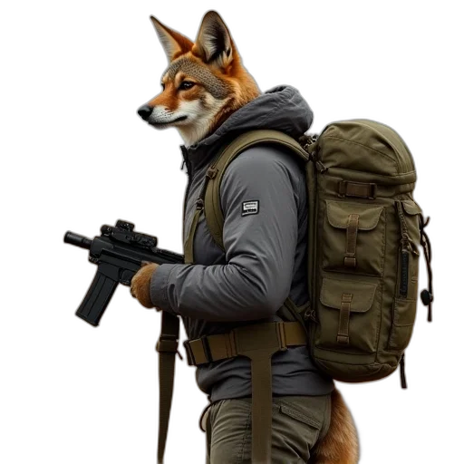 jacket, animal, weapon, staff transparent PNG cut-out