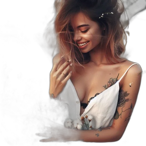 dress, face, jewelry, photorealistic transparent PNG cut-out