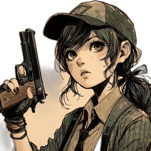 weapon, hat, comic book art, anime transparent PNG cut-out