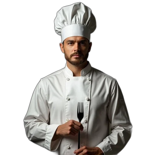 staff, food, hat, jacket transparent PNG cut-out