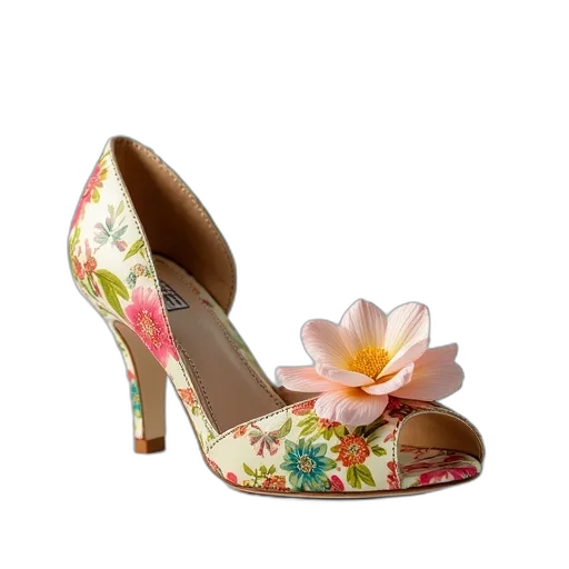 shoes, photorealistic, shoe, floral transparent PNG cut-out