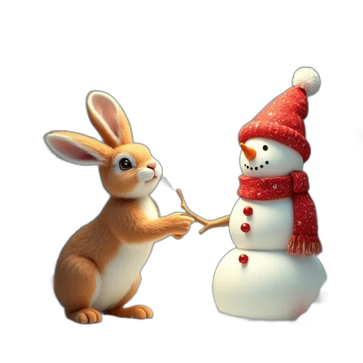3d render, concept art, snow, rabbit transparent PNG cut-out