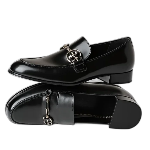 shoes, black, patent, loafer transparent PNG cut-out