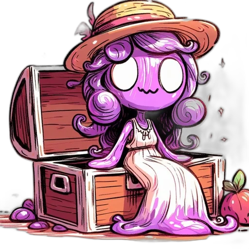 dress, hat, creature, staff transparent PNG cut-out