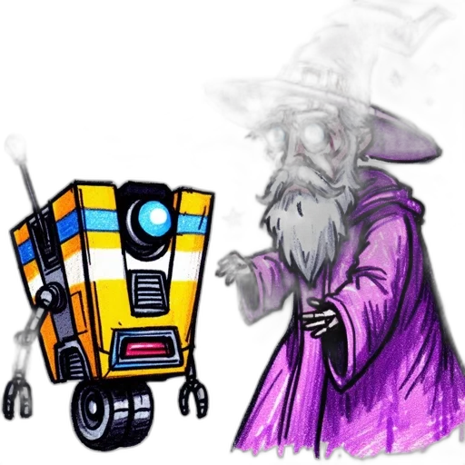 robot, staff, concept art, fantasy art transparent PNG cut-out