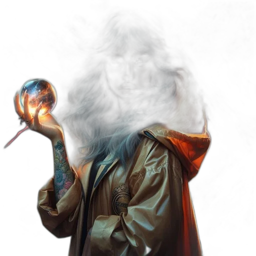 jacket, mask, staff, dragon transparent PNG cut-out