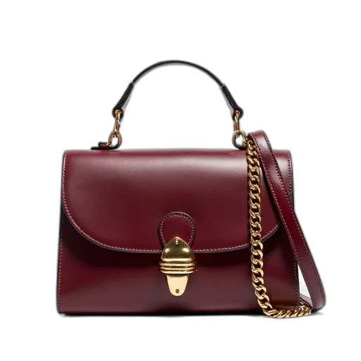 maroon, leather, handbag, gold transparent PNG cut-out