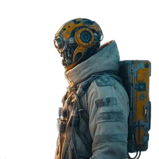 robot, jacket, mask, weapon transparent PNG cut-out