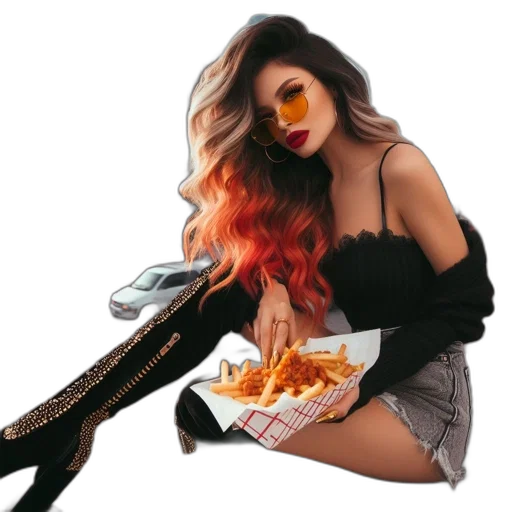 food, jacket, hair, shoes transparent PNG cut-out