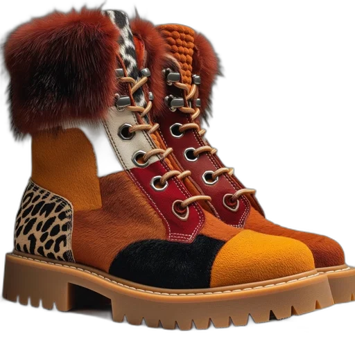 shoes, patchwork, boots, fur-lined transparent PNG cut-out