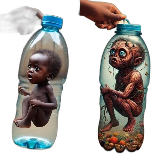bottle, creature, concept art, photorealistic transparent PNG cut-out