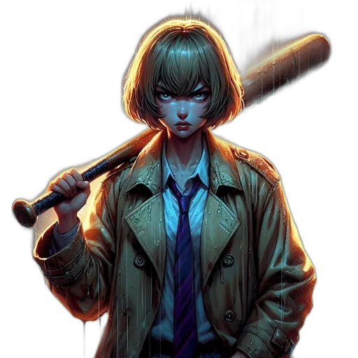jacket, staff, weapon, comic book art transparent PNG cut-out