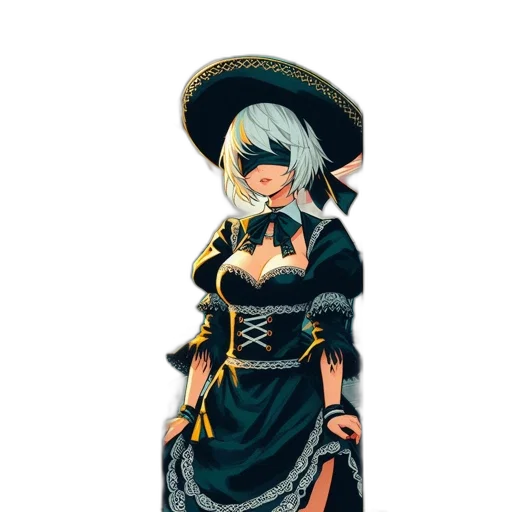dress, staff, hat, weapon transparent PNG cut-out