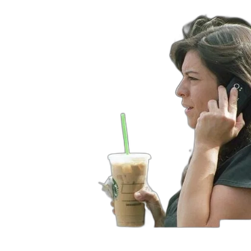vaporwave, woman, holding, starbucks transparent PNG cut-out