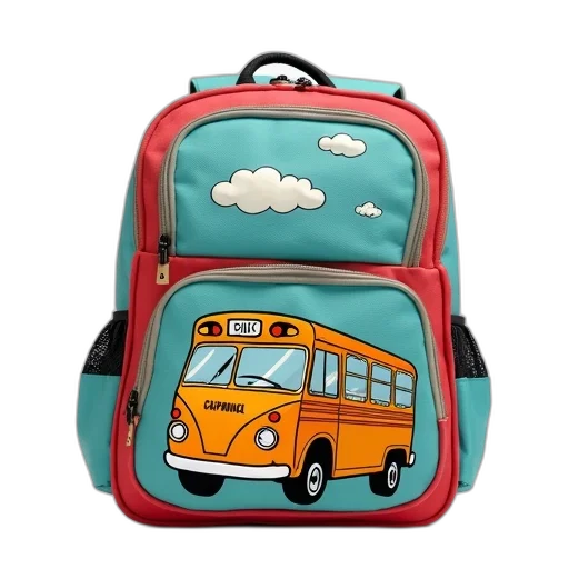 3d render, schoolbag, two, bus transparent PNG cut-out
