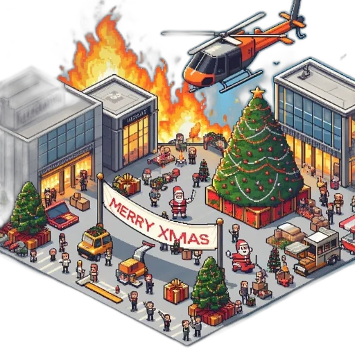 concept art, pixel art, fire, city street transparent PNG cut-out