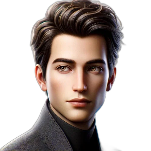 face, hair, jacket, photorealistic transparent PNG cut-out