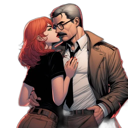 comic book art, concept art, couple, kisses transparent PNG cut-out