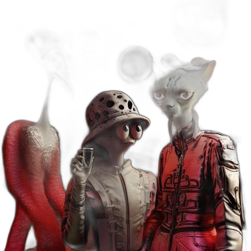 mask, jacket, staff, creature transparent PNG cut-out