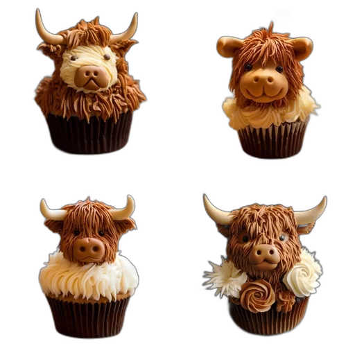 food, photorealistic, four, cupcakes transparent PNG cut-out