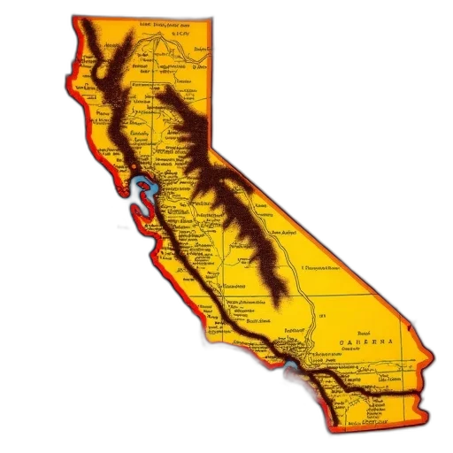vintage-style, map, california, yellow transparent PNG cut-out
