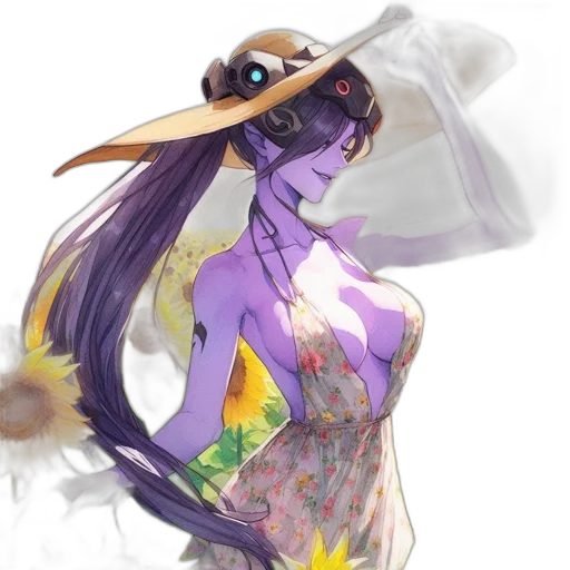 dress, hat, staff, flower transparent PNG cut-out