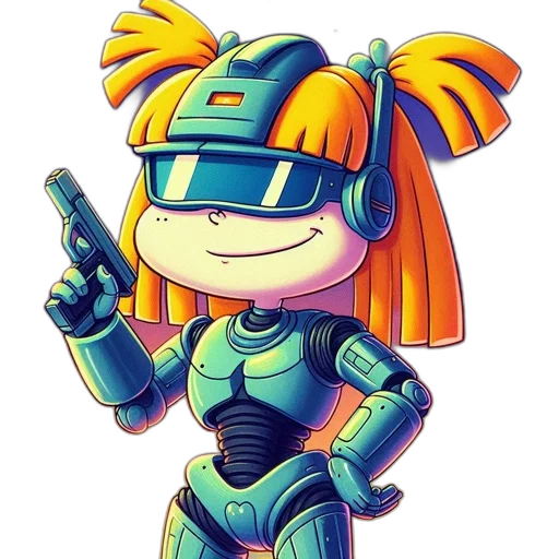 robot, weapon, jacket, pixel art transparent PNG cut-out