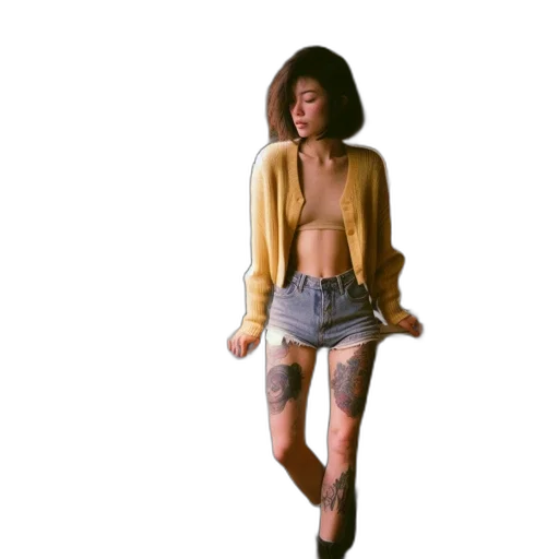 jacket, dress, hair, photorealistic transparent PNG cut-out