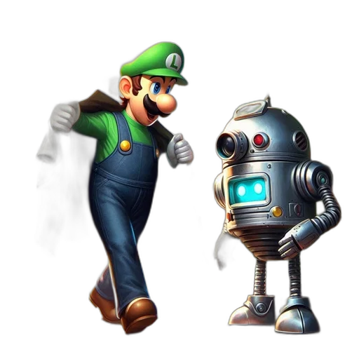 robot, concept art, pixel art, 3d render transparent PNG cut-out