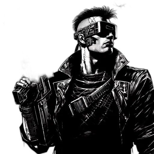 jacket, mask, cyberpunk, comic book art transparent PNG cut-out