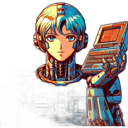 robot, weapon, face, pixel art transparent PNG cut-out
