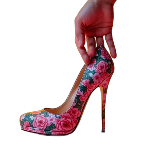 shoes, flower, photorealistic, 3d render transparent PNG cut-out